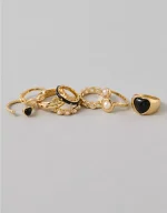 AE Black & Gold Heart Rings 8-Pack