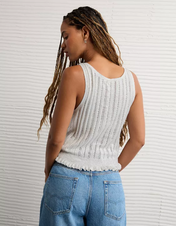 AE Pointelle Peplum Sweater Tank Top - Image 2