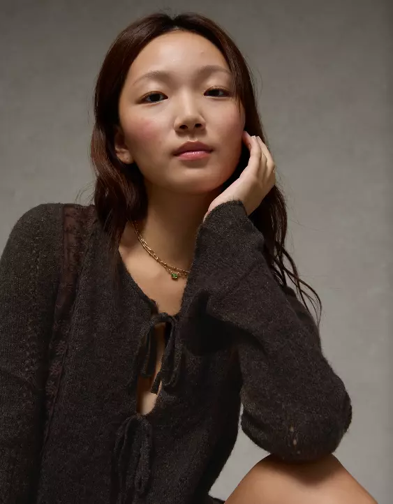 AE Lace Knit Tie-Front Cardigan - Image 7