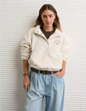 AE Sherpa Fleece Graphic Henley Sweatshirt