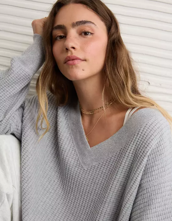 AE Big Hug V-Neck Waffle Sweatshirt - Image 6