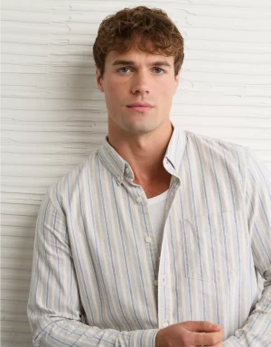 AE Everyday Slim Fit Oxford Striped Button-Up Shirt