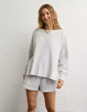 AE Big Hug Off-The-Shoulder Waffle Sweatshirt