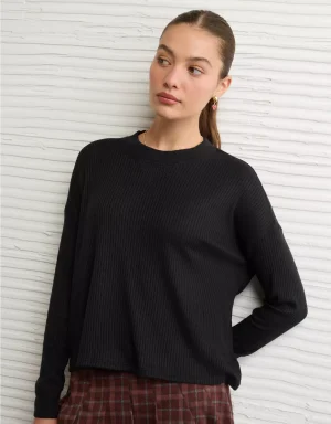 AE Long-Sleeve Waffle Plush Crew Neck Tee