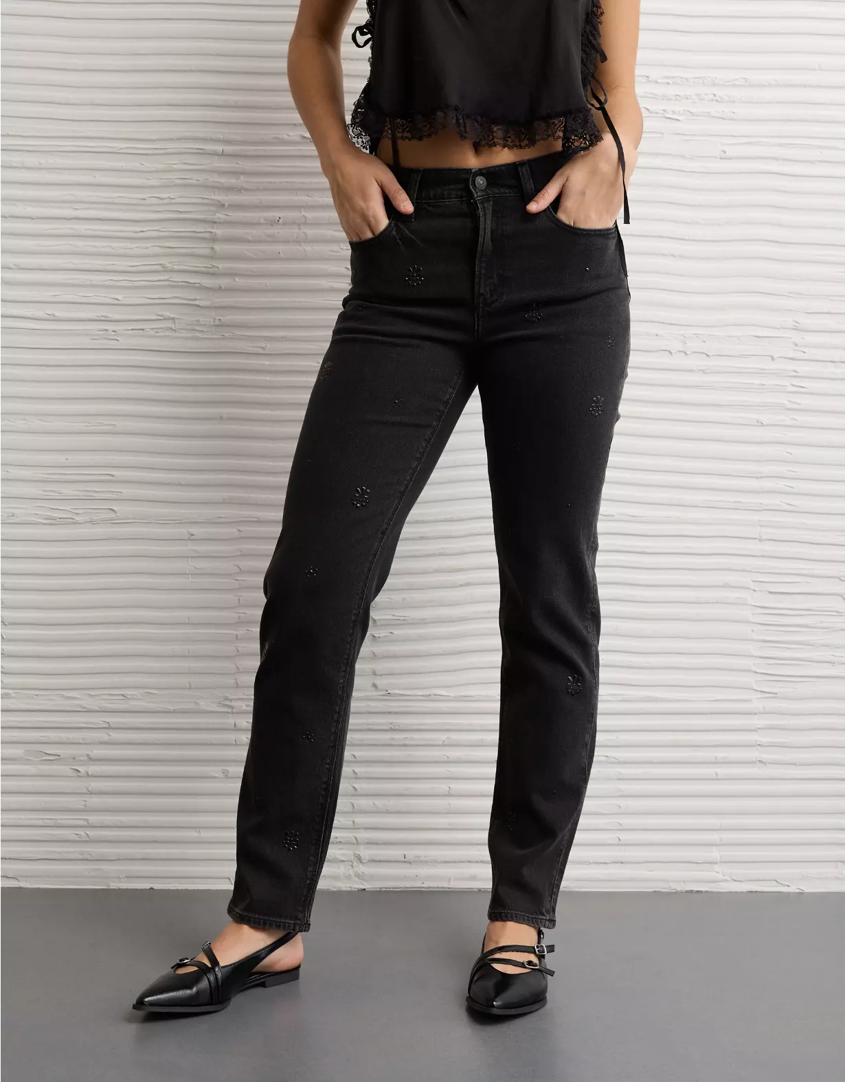 AE Stretch Super High-Waisted Embellished Straight Jean