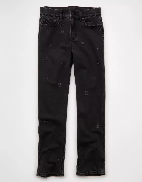 AE Stretch Super High-Waisted Embellished Straight Jean - Image 3